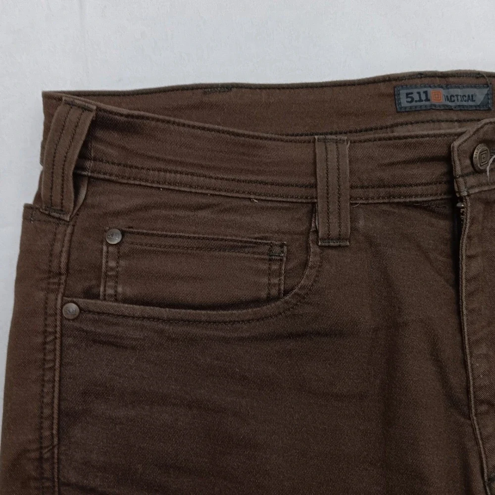 5.11 Tactical Defender-Flex Slim Pants 34x30 Brown Stretch (Measures 36x29.5)
